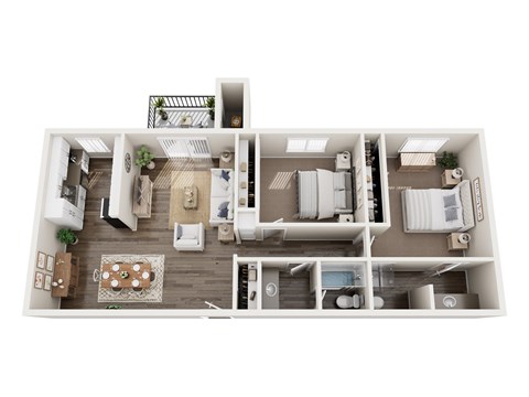 Floor plan for 2 beds, 2 baths, 840 sqft